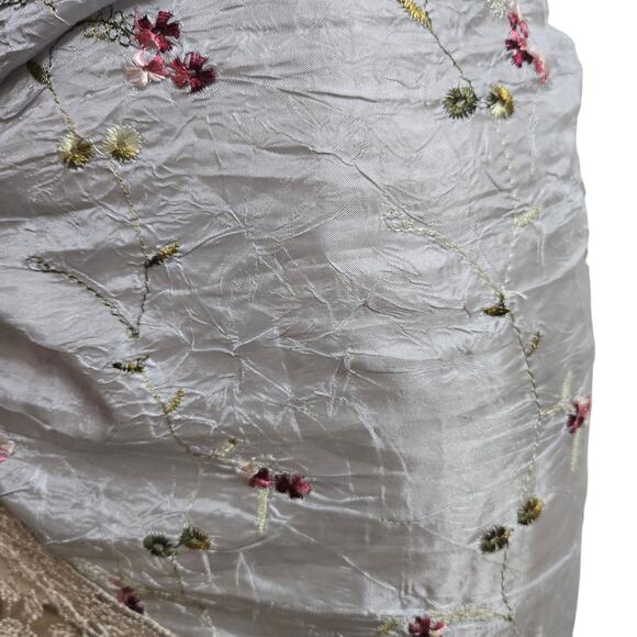 Icy Blue Silk Boho Cottage Hippie Festival Floral Embroidered Fringe Scarf Wrap - Picture 3 of 10